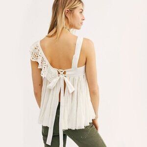NWT Free People ivory eyelet detail open back cotton top, M